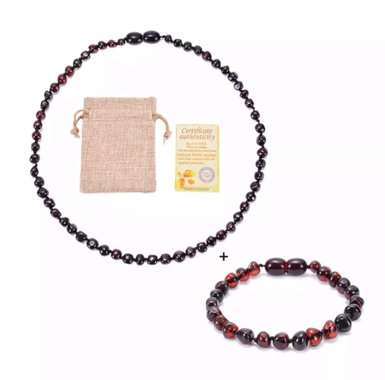 Collier d’ambre + bracelet d’ambre Cerise
