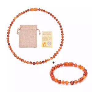 Collier d’ambre + bracelet d’ambre Cognac