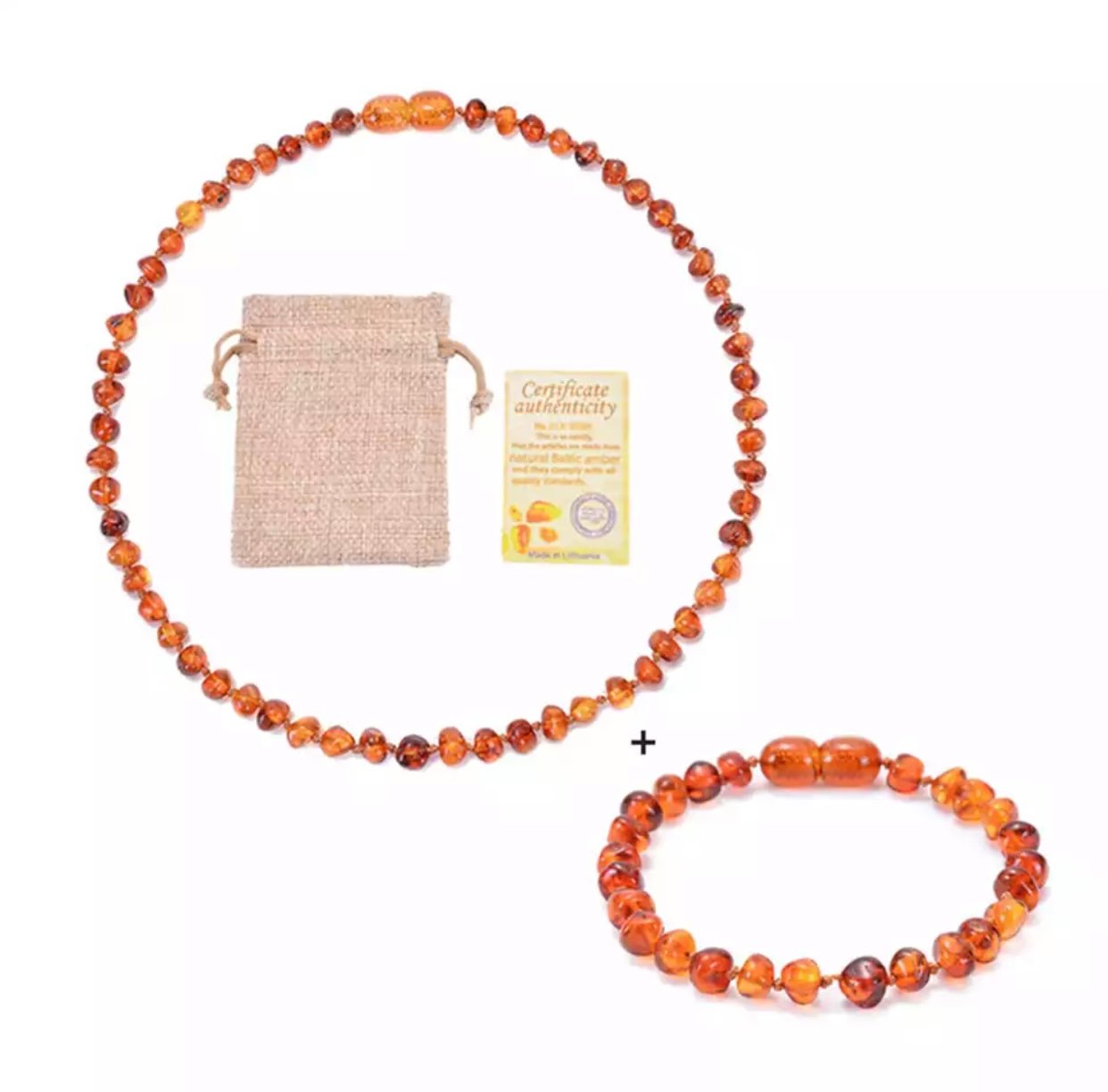 Collier d’ambre + bracelet d’ambre Cognac